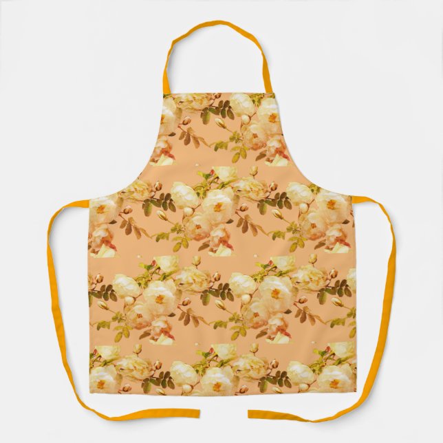Romantic white roses on orange apron (Front)
