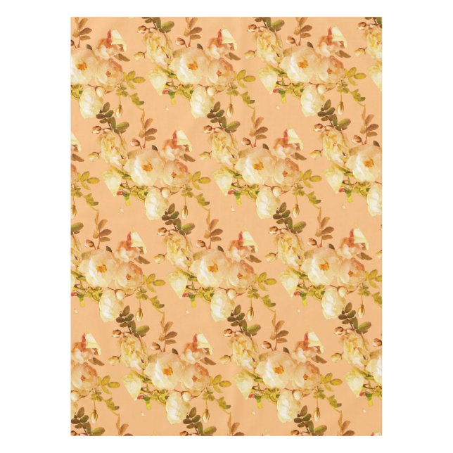 Romantic white roses on orange tablecloth (Front)