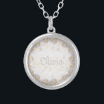 Romantic white roses personalized  silver plated necklace<br><div class="desc">Delicate rose design for your wives,  girlfriends,  daughter,  mother! Nice birthday present,  anniversary and more. Designed by Marion Artwork. You can customize the design or transfer it to another product! Change the text!</div>