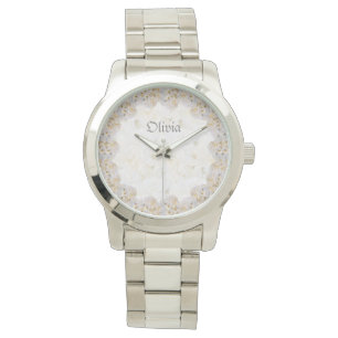 Romantic white roses personalized watch