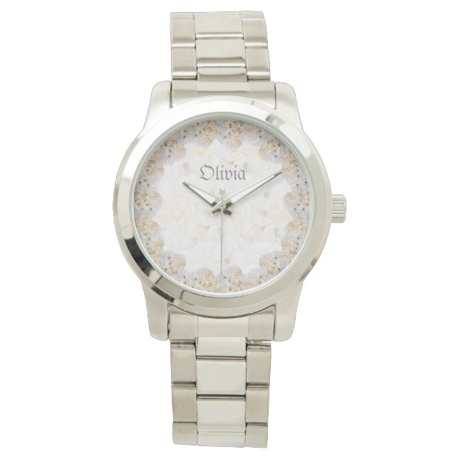Romantic white roses personalized watch (Front)