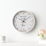 Romantic white roses wedding gift round clock<br><div class="desc">The queen among flowers - the rose! Delicate rose wonderful wedding gift or wedding anniversary!  Designed by Marions Artwork. You can customize the design or transfer it to another product! Add text,  change the size and more!</div>