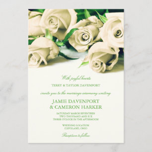 Romantic White Roses Wedding Invite