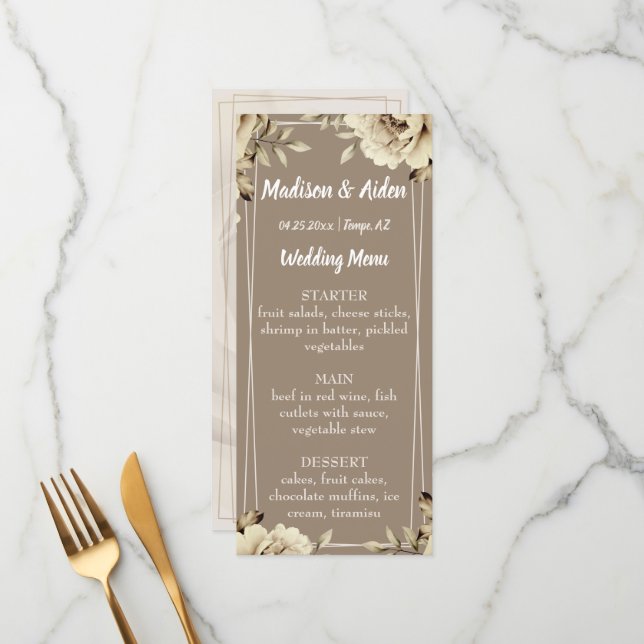 Romantic White Rustic Roses Flat Menu (Front/Back In Situ)