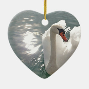 Romantic white swan ceramic ornament