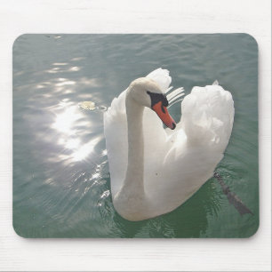 Romantic white swan mouse pad