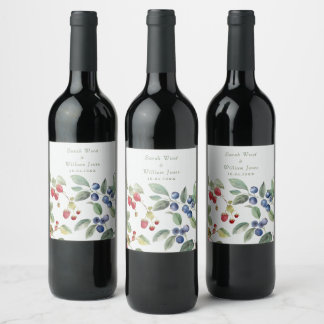 Romantic wild summer berries Wedding  Wine Label