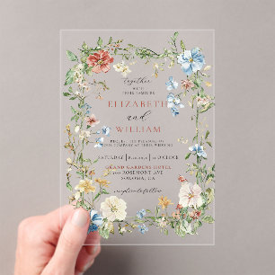 Romantic Wildflower Boho Watercolor Wedding Acrylic Invitations