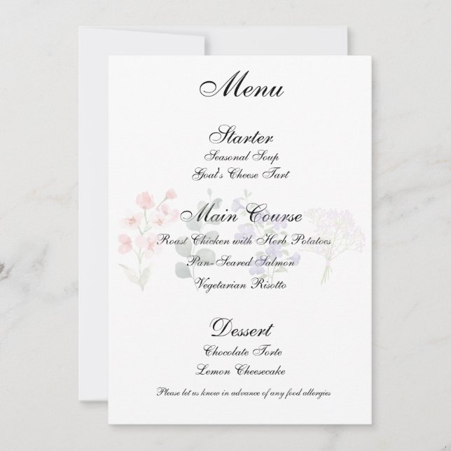  Romantic Wildflower Boho Wedding Reception Menu Invitation (Front)