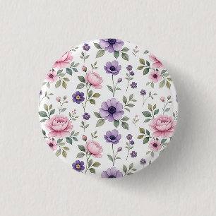 Romantic Wildflower Botanical Pin Button