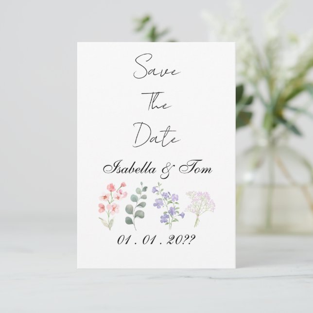Romantic Wildflower Botanical Wedding Save the Date (Standing Front)