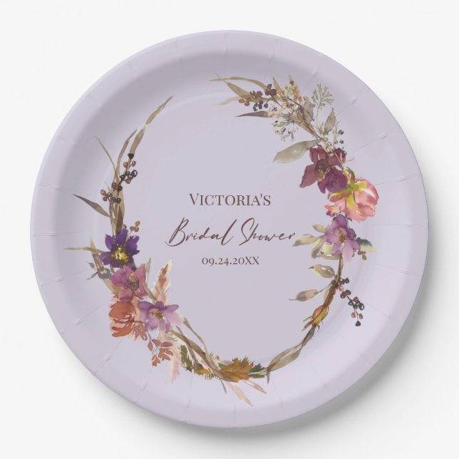 Romantic Wildflower Bridal Shower Paper Plates (Front)