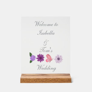 Romantic Wildflower & Butterfly Botanical Wedding Acrylic Sign