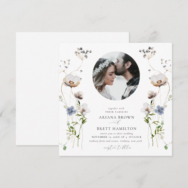 Romantic Wildflower Calligraphy Wedding Invitation (Front/Back)