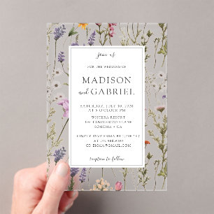 Romantic Wildflower Floral Botanical Wedding Acrylic Invitations