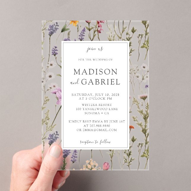 Romantic Wildflower Floral Botanical Wedding Acrylic Invitations (Insitu (Handheld))
