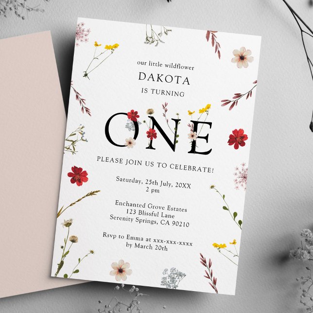 Romantic Wildflower Girl 1st Birthday Invitation (Creator Uploaded)