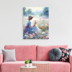 Romantic Wildflower Meadow Girl Canvas Print