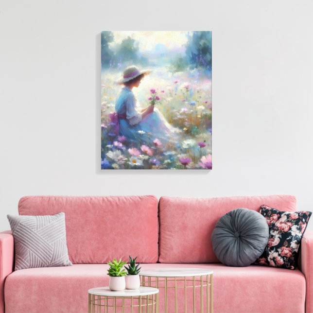 Romantic Wildflower Meadow Girl  Canvas Print (Insitu(LivingRoom))