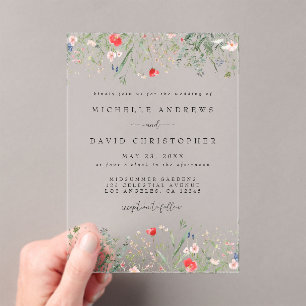 Romantic Wildflower Wedding Acrylic Invitations
