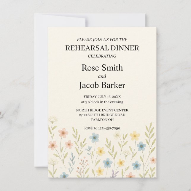 Romantic Wildflower Wedding Rehearsal Dinner Invit Invitation (Front)