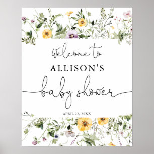 Romantic wildflowers baby shower welcome sign