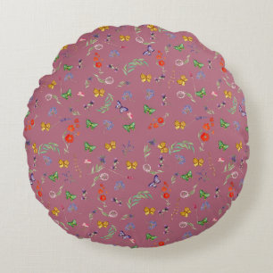 Romantic wildflowers patterned round pillow