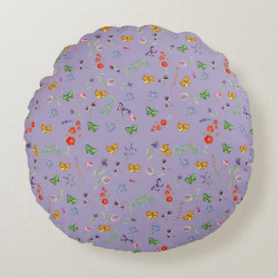 Romantic wildflowers patterned round pillow