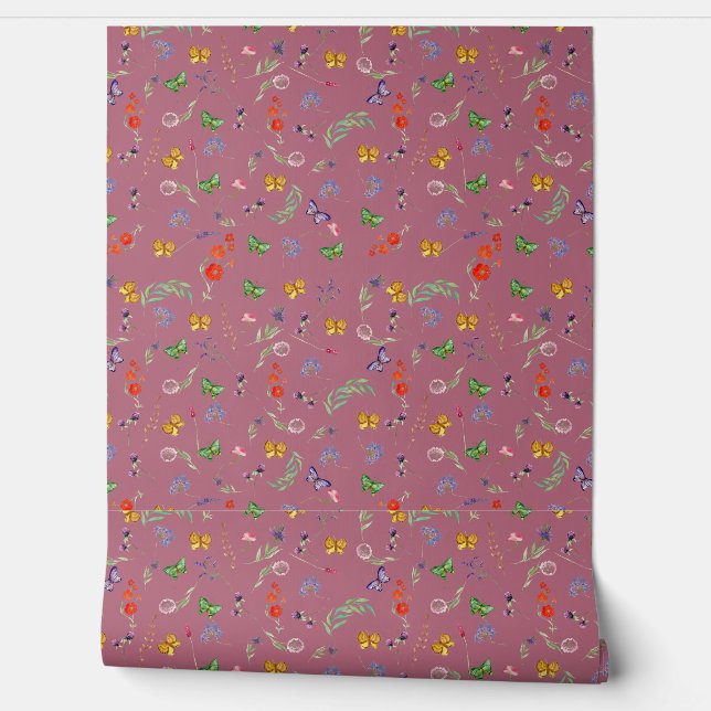 Romantic wildflowers patterned wallpaper (Unrolling)