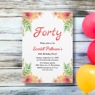 Romantic Wildflowers Rustic Floral 40th Birthday Invitation