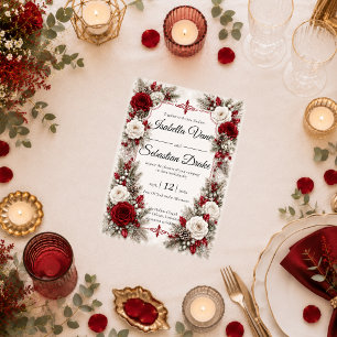 Romantic Winter Berry Elegance Wedding Invitation