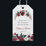 Romantic Winter Burgundy Floral Pine Wedding Gift Tags<br><div class="desc">Elegant,  Burgundy,  White Floral card design. It features gorgeous Burgundy,  White watercolour bouquets,  on faded snowflakes background. Use Customize tool to add your info. For matching items,  please,  visit my Winter Floral Bouquet Collection.</div>