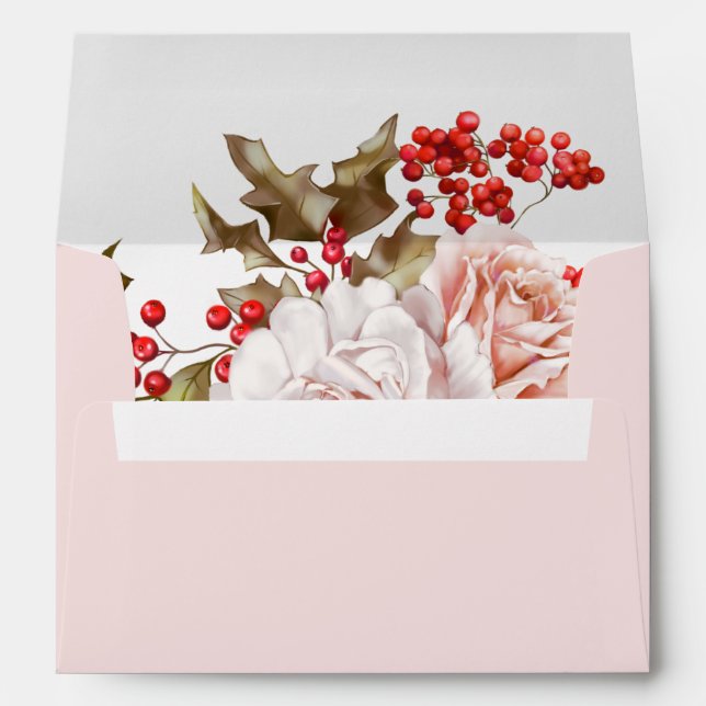 Romantic Winter Floral and Evergreens Wedding Envelope (Back (Bottom))