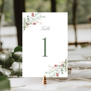 Romantic Winter Greenery Wedding Table Number