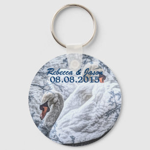 romantic winter lake white swan wedding keychain