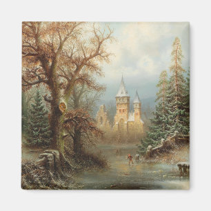 Romantic Winter Landscape with Ice Skaters Magnet