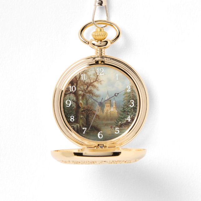 Romantic Winter Landscape with Ice Skaters Watch (Front)
