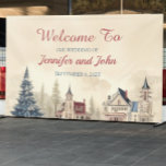 Romantic Winter Wedding Banner<br><div class="desc">Elevate your wedding vibes with our stunning snowfall wedding banner! Featuring a snow-clad pine tree against a charming winter village backdrop, it's a visual delight that adds an instant winter wonderland touch. Hang it above your sweetheart table or ceremony space, and let the snowy magic set the scene. From the...</div>