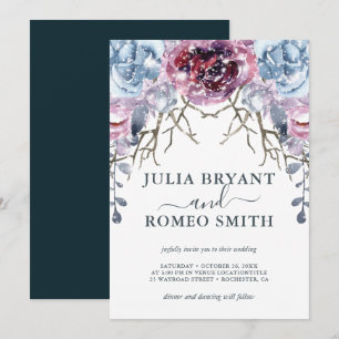 Romantic Winter Wedding Floral Snow Invitation
