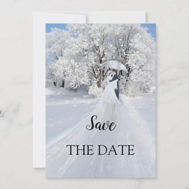 Romantic Winter Wonderland Save the Date Card (Front)