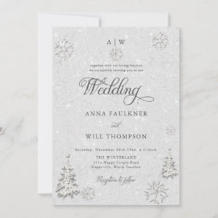 Romantic Winter Wonderland Snowflake Crest Wedding Invitation