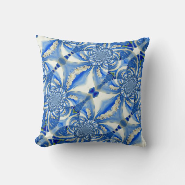 Romantic wispy blue skies and white orchids throw pillow (Front)