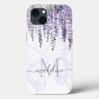 Romantic Wisteria Butterfly Monogram Script Name 