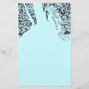 ROMANTIC WOMAN,ROSES AND NATURE Black Teal Blue Stationery
