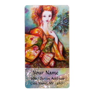 ROMANTIC WOMAN WITH SPARKLING PEACOCK FEATHER