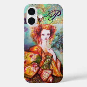 ROMANTIC WOMAN WITH SPARKLING PEACOCK FEATHER iPhone 16 CASE