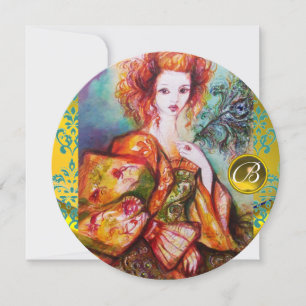 ROMANTIC WOMAN WITH SPARKLING PEACOCK FEATHER INVITATION