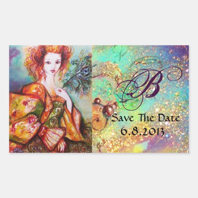 ROMANTIC WOMAN WITH SPARKLING PEACOCK FEATHER STICKER (Front)