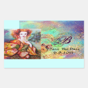 ROMANTIC WOMAN WITH SPARKLING PEACOCK FEATHER STICKER