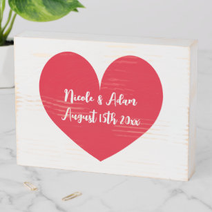 Romantic wood wedding box with big red heart